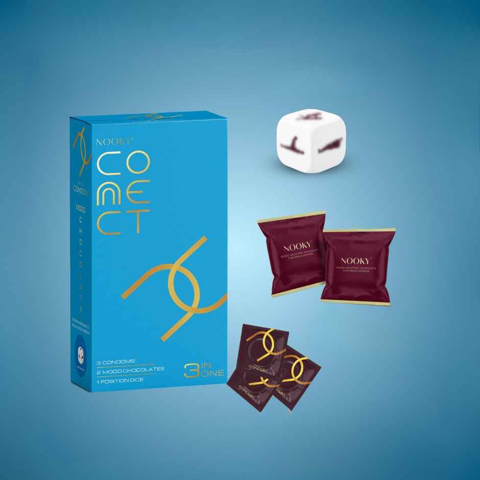 Nooky CONNECT 3 in 1 Intimacy Condom Kit Condom Chocolate and Play Dice