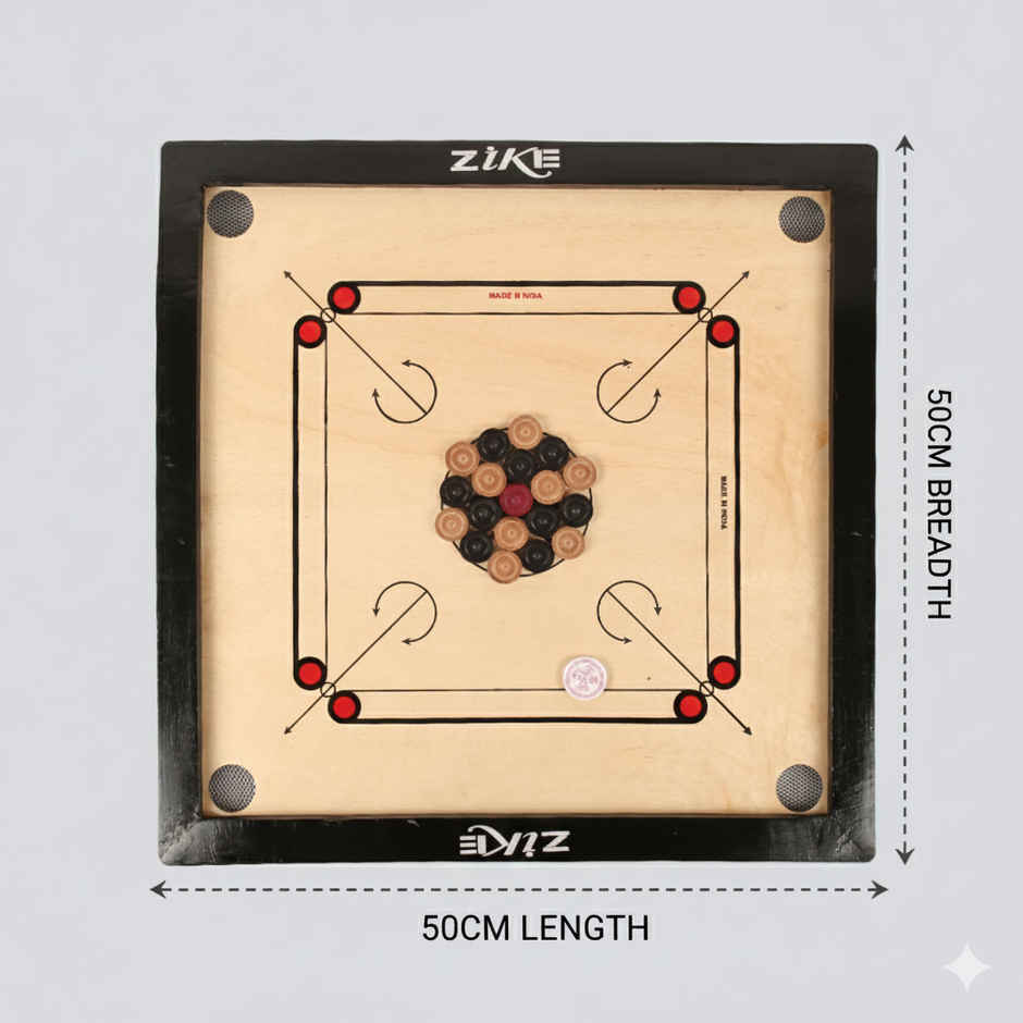 Zike Premium Wood Carrom Board Kit | 20 inch by 20 inch Board | 24 Coins, 1 Striker & 1 Powder