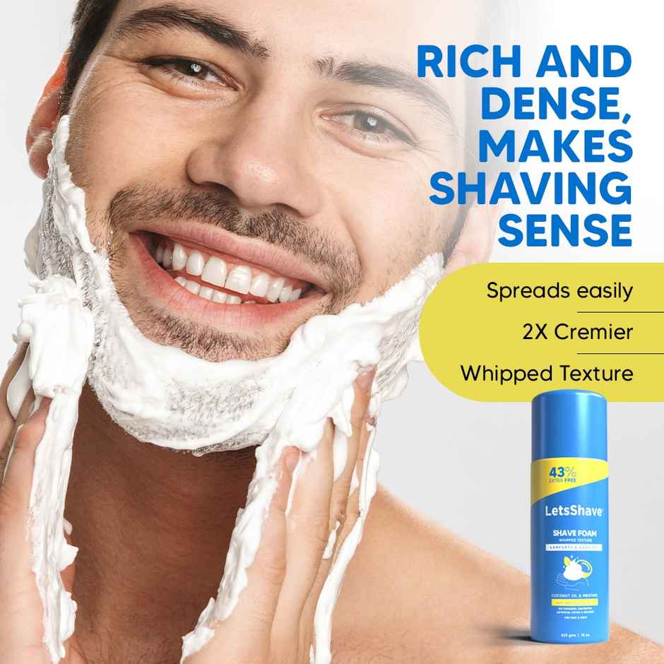 LetsShave Sensitive Shave Foam | Paraben & Sulphate Free, Coconut Oil & Menthol, Rust-Proof Can