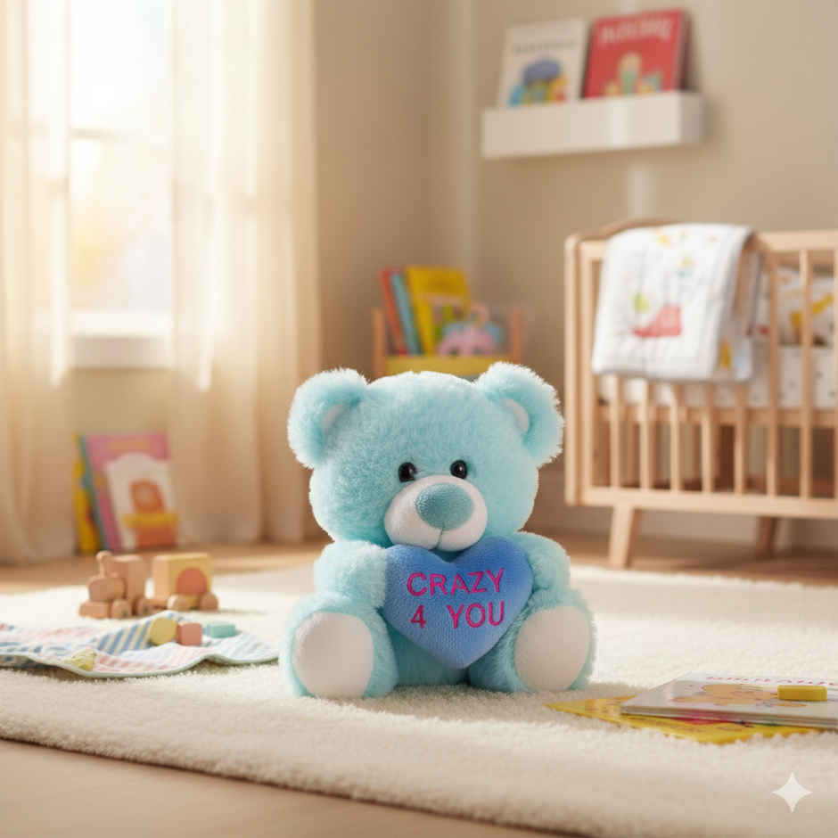 DearJoy Teddy Bear with Message on a Heart Blue 30 cm