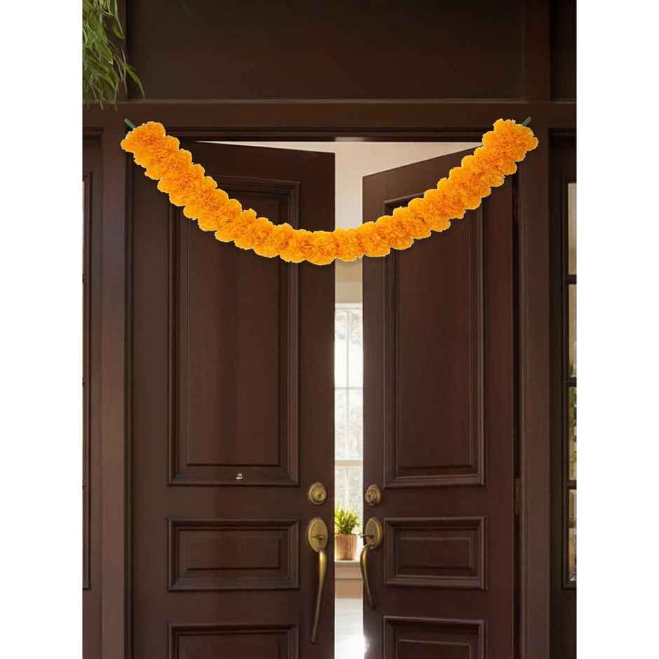 Flower String Bandhanwar | Festival Decoration | Marigold Design | Orange | 2 pcs | Mangal Bhawan