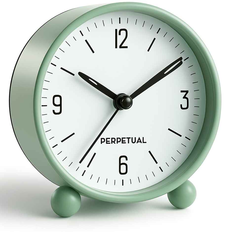 Perpetual Plastic Analog Alarm Clock | Super Silent Non Ticking Small Clock | Light Green - 4 in