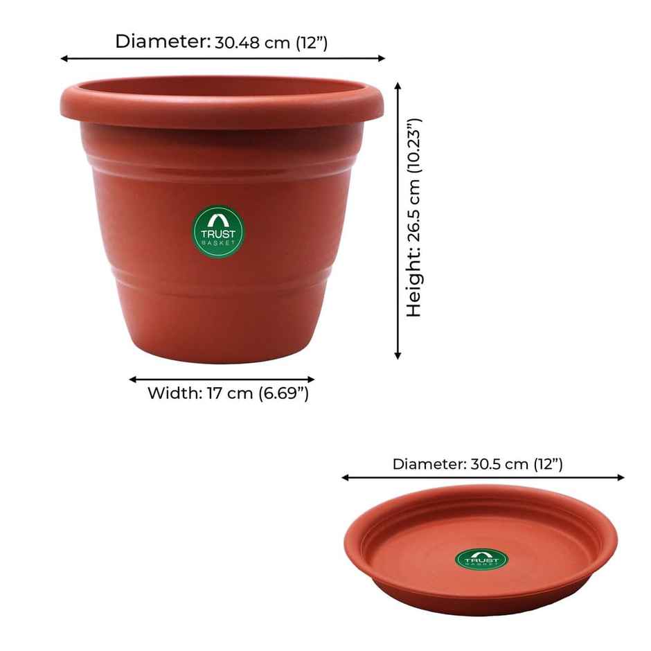 TrustBasket 12 Inch Pot with Saucer | Plastic Self Watering Pots for Indoor Use