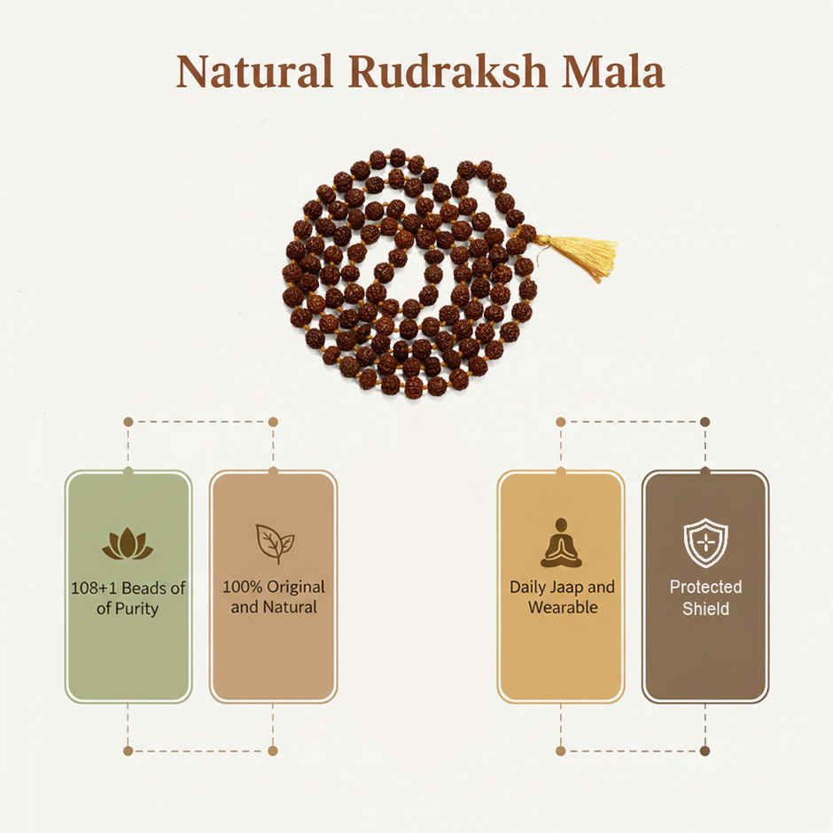 Pure Rudraksha Mala | 7 mm Beads | with Ganti & Certificate | Svasti