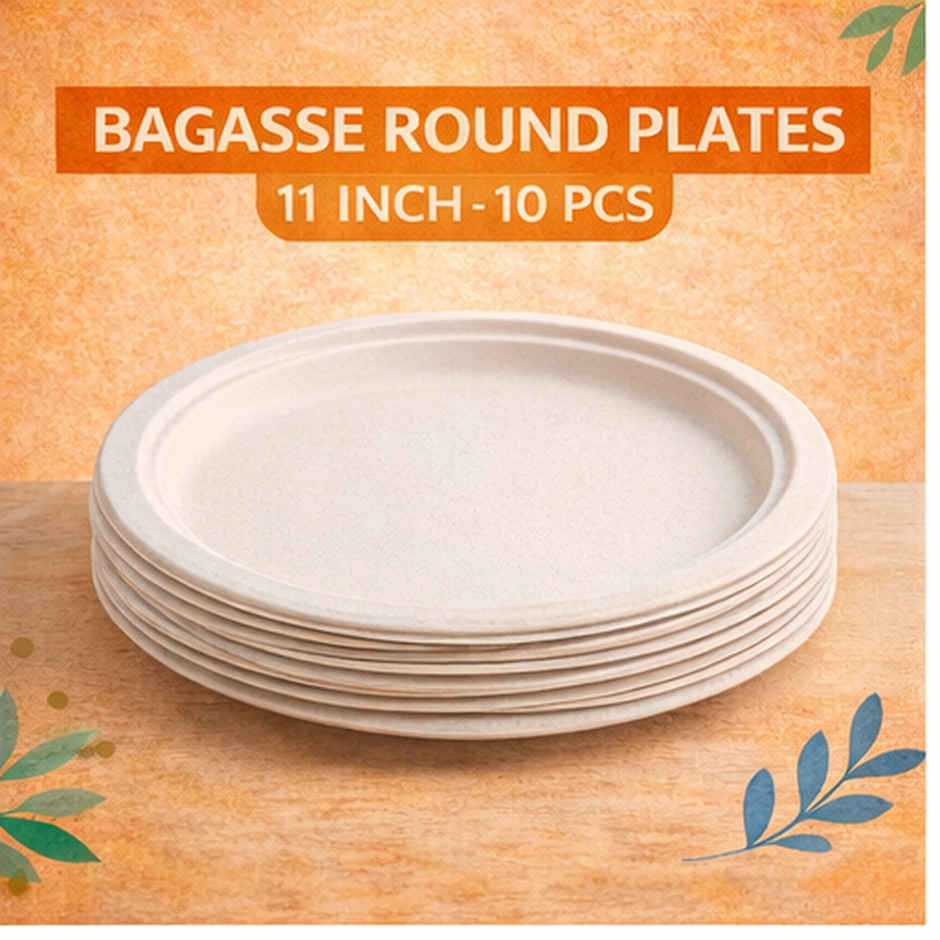 Disposable Bagasse Plates | Round | 11 inch | Ezee