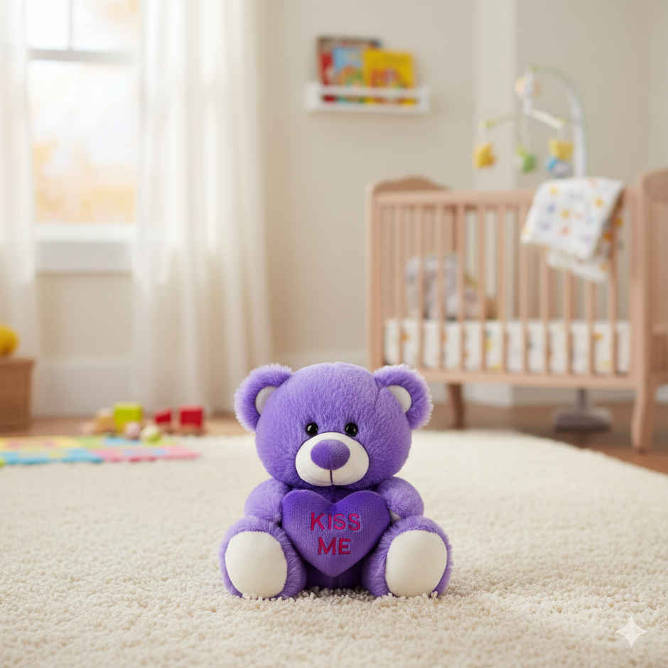 DearJoy Teddy Bear with Message on a Heart Purple 30 cm