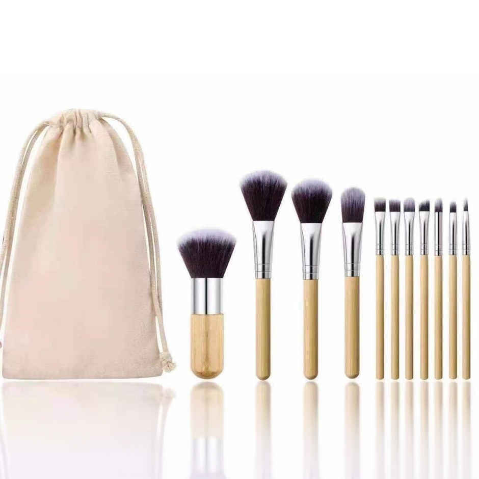 Bronson Professional Super Soft Bristles Hd Finish Bamboo Makeup Brush Set With Pouch