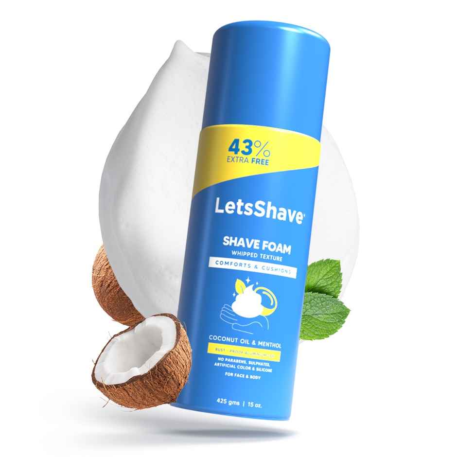 LetsShave Sensitive Shave Foam | Paraben & Sulphate Free, Coconut Oil & Menthol, Rust-Proof Can