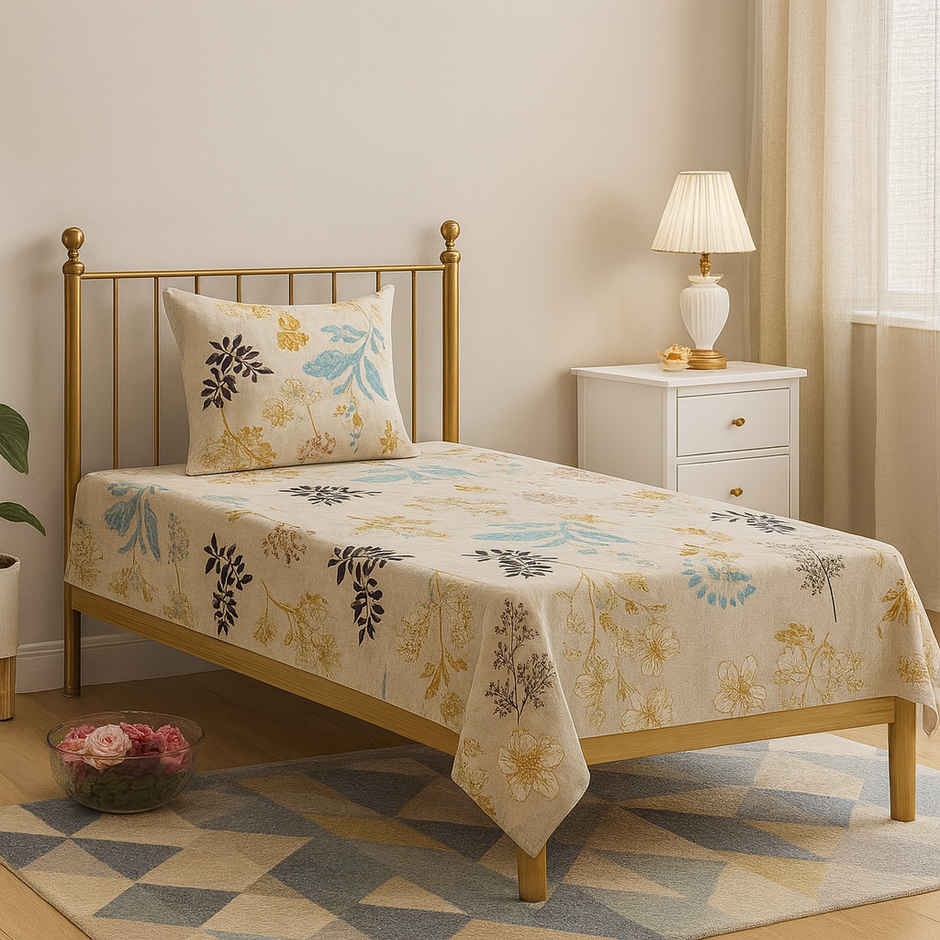 Elegant Weavers Garnet Single Floral Bedsheet | With 1 Pillow Cover | 87 x 59 in