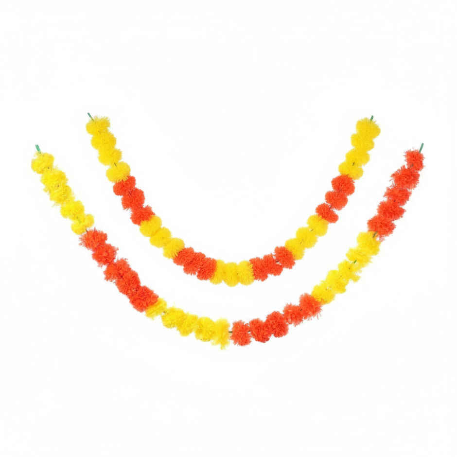 Flower String Bandhanwar | Marigold Paper Design | Yellow & Orange | 2 pcs | Mangal Bhawan