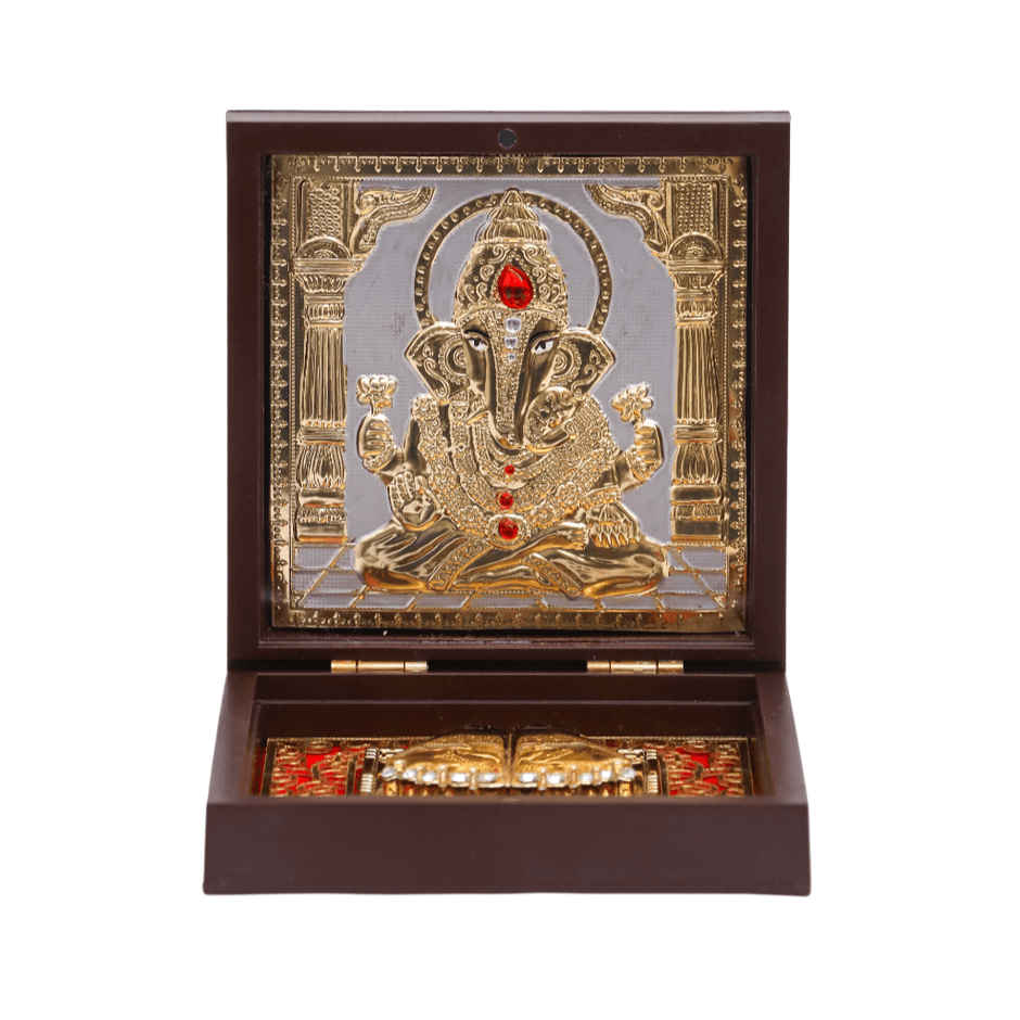 House of Wemy Golden Lord Ganesha - Charan Paduka Brown Box | Medium