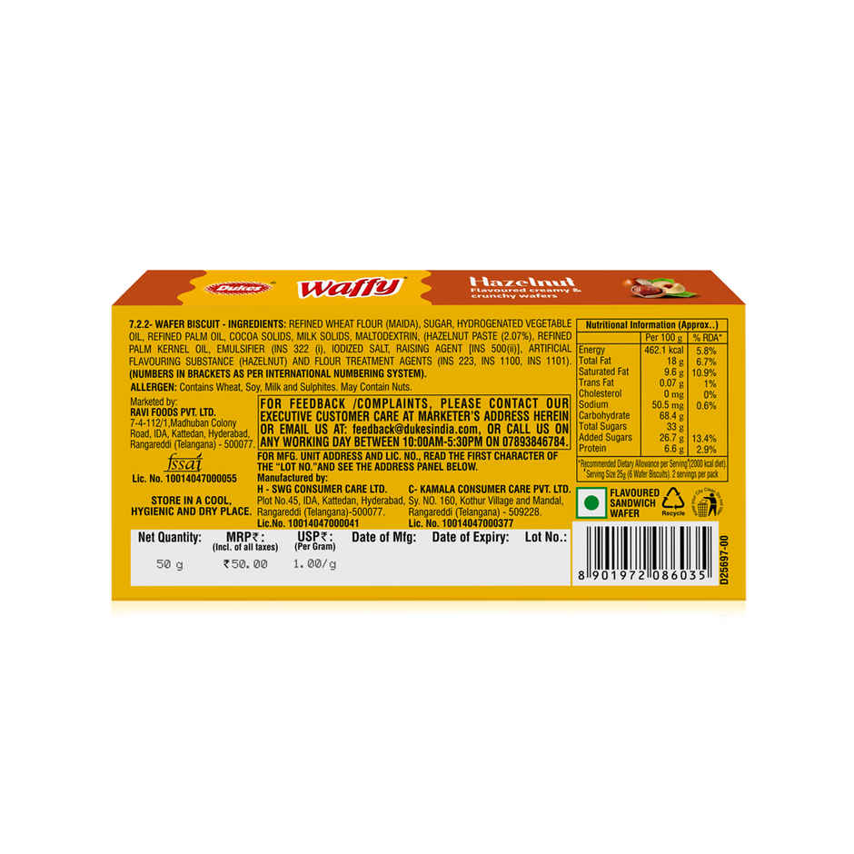 Dukes Waffy - Hazelnut Flavoured Creamy & Crunchy Wafers