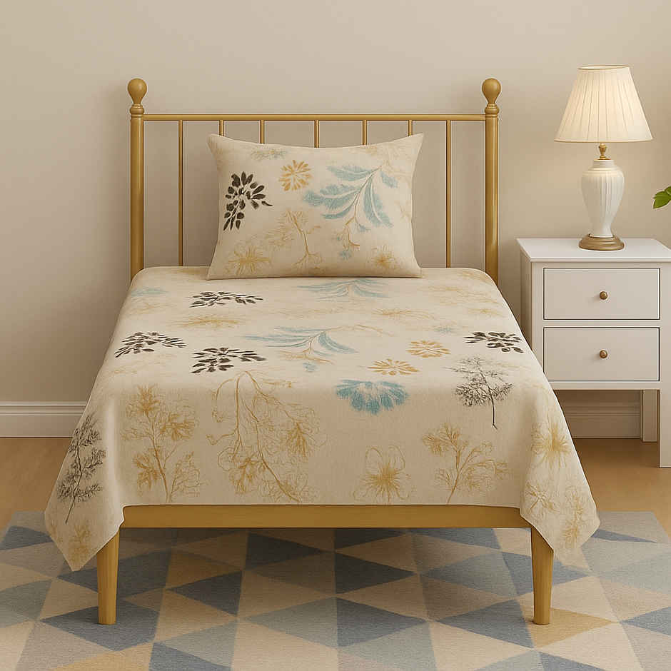 Elegant Weavers Garnet Single Floral Bedsheet | With 1 Pillow Cover | 87 x 59 in