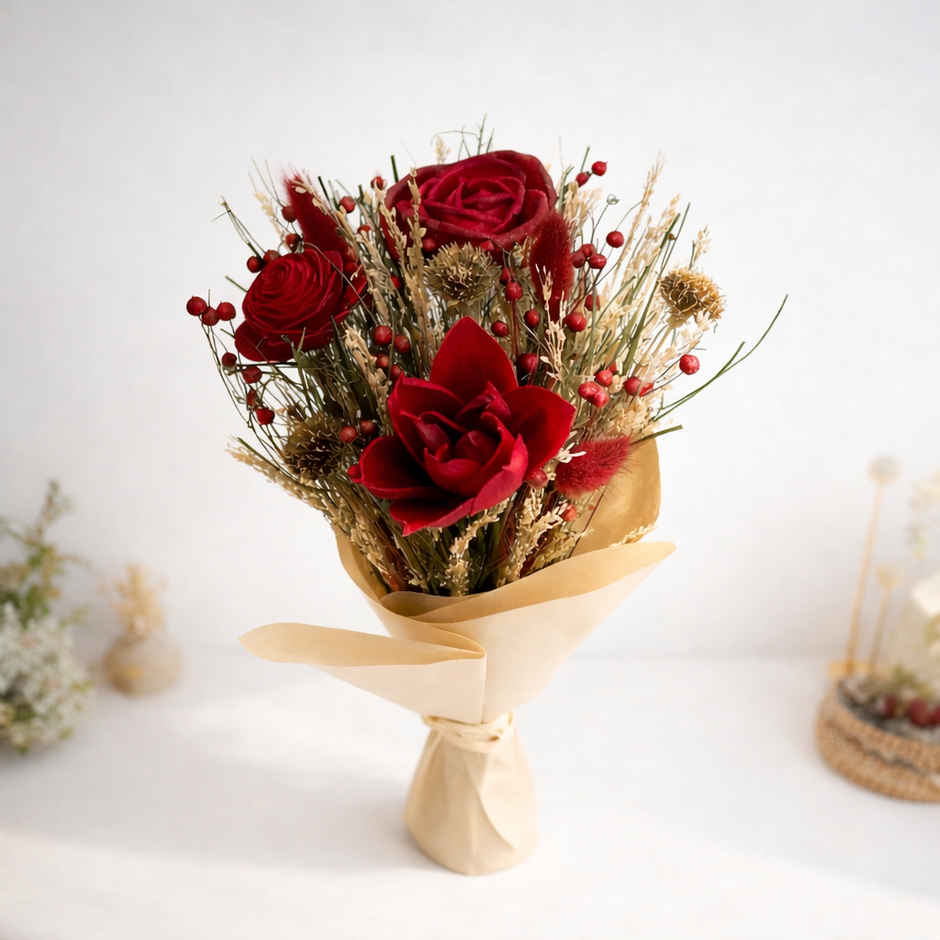 Crimson Romance Natural Dried Flower Bouquet | Eternal Blooms