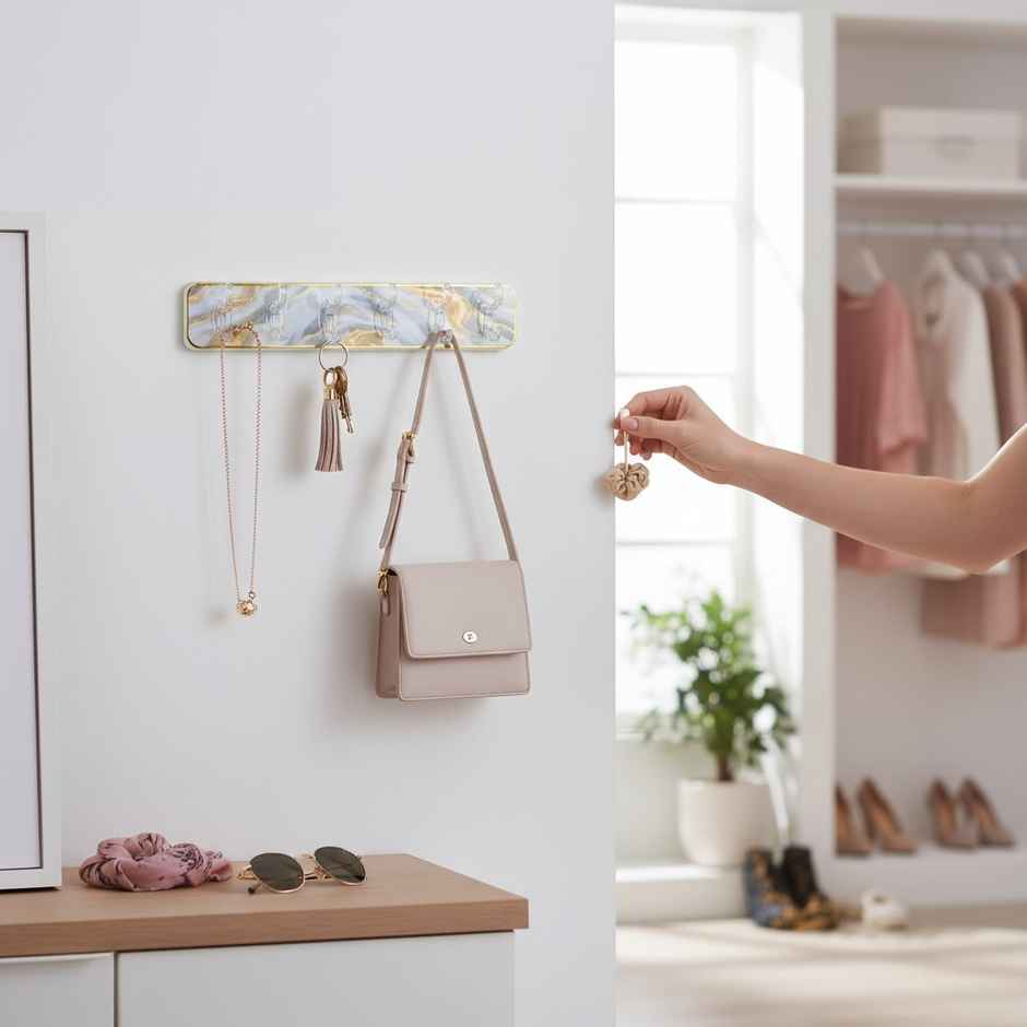 SE7EN Premium Marbel Design Self Adhesive Wall Kitchen Hook Strip 6 Kitchen Hooks