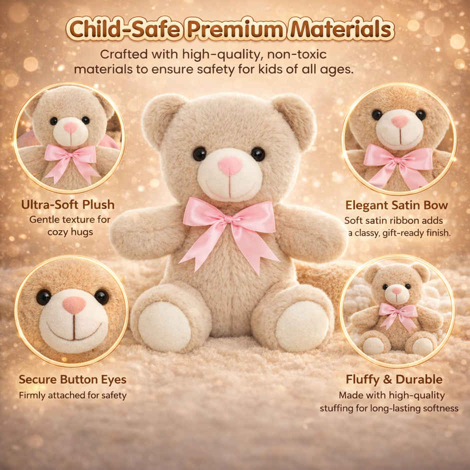 Tiramisu (1pc) & Fablue Cute Beige Fur Teddy Bear With Pink Bow Plush Toy  (1pc) Combo