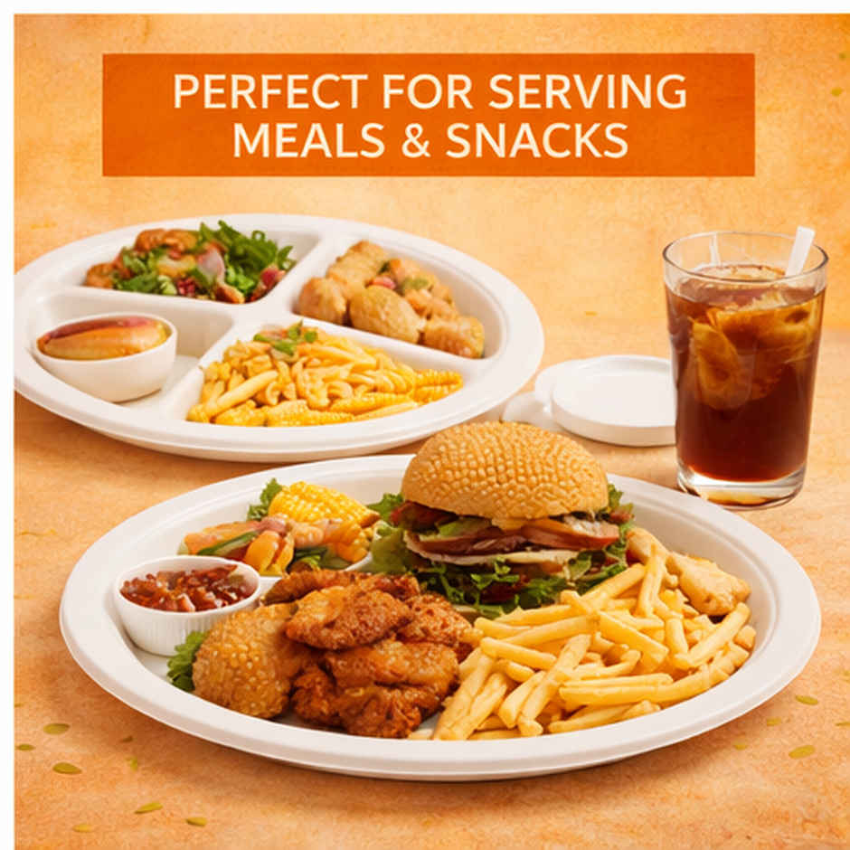 Disposable Bagasse Plates | 4 Compartment | 11 inch | Ezee