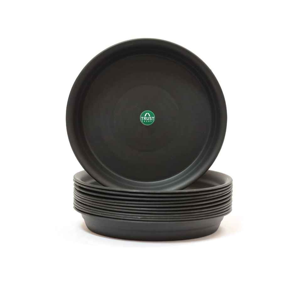 TrustBasket UV Treated Round Tray for 10 Inch Pot | Durable Plastic Pot Saucer - Black
