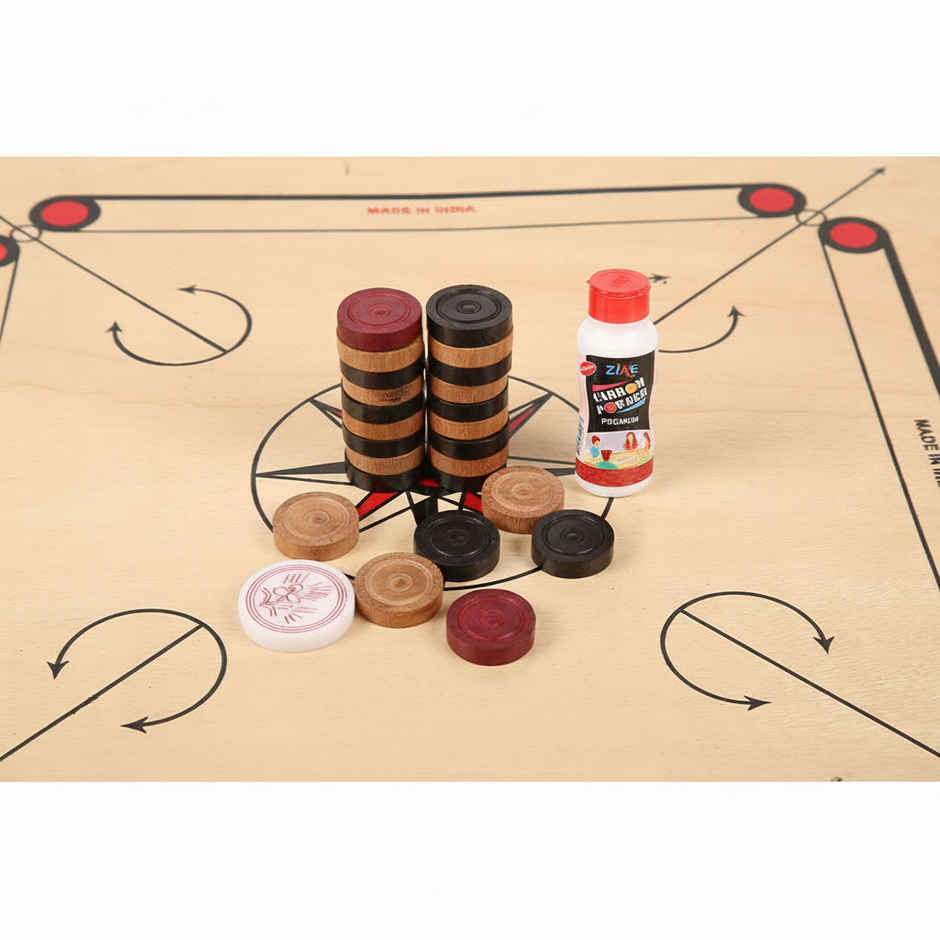 Zike Premium Wood Carrom Board Kit | 20 inch by 20 inch Board | 24 Coins, 1 Striker & 1 Powder
