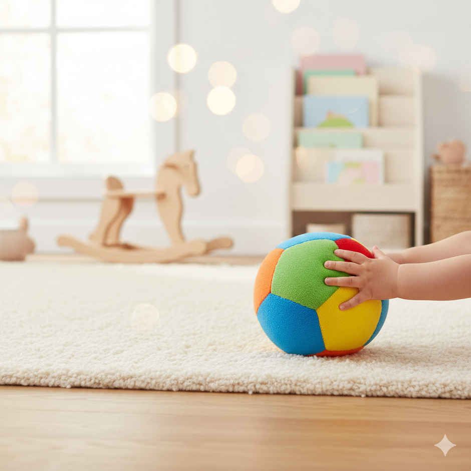 Storio Rattle Ball Plush Soft Toy Cute Kids Home Decor Boys/Girls/Baby - 10 cm