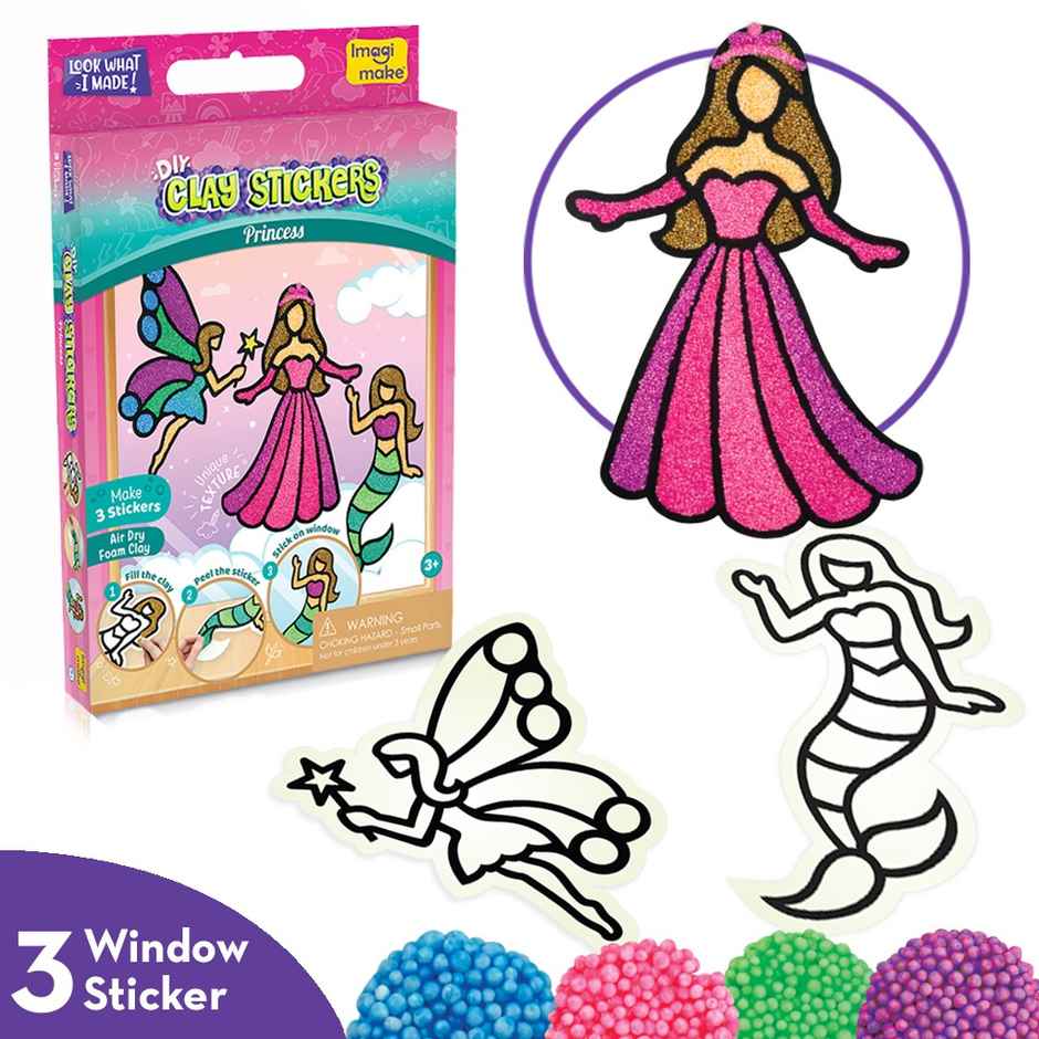 Imagimake Clay Stickers | Princess Craft Kit | 3D Sticker Making Toy | Creative Craft Gift for Kids