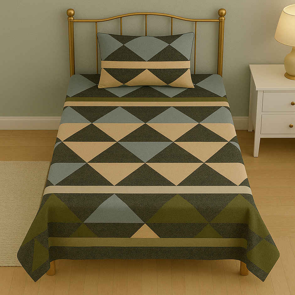 Elegant Weavers Opal Single Geometric Bedsheet | With 1 Pillow Cover | 87 x 59 in