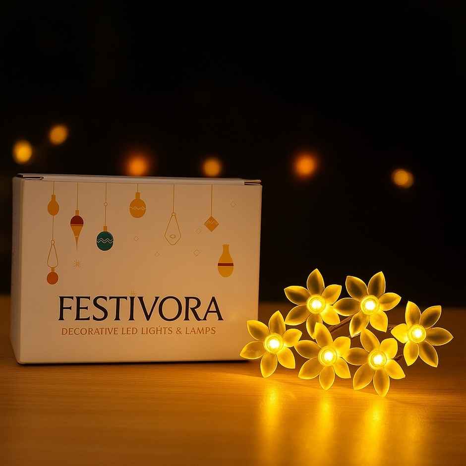 Festivora Silicon flower Warm White LED String lights | 14 LEDs | Festival & Room Decoration Combo