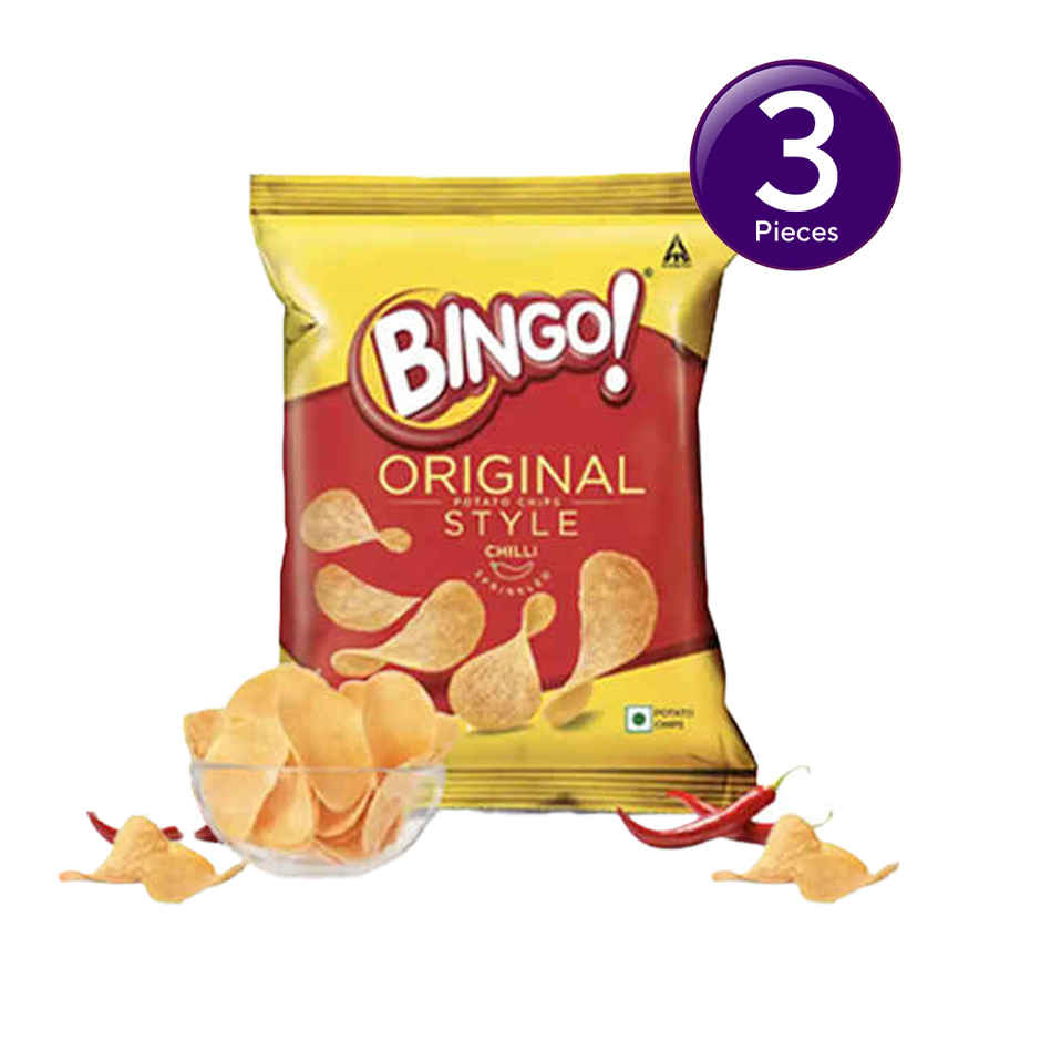 Bingo! Original Style Chilli Sprinkled - Flat Cut Spicy Potato Chips Pack for Snacks Combo