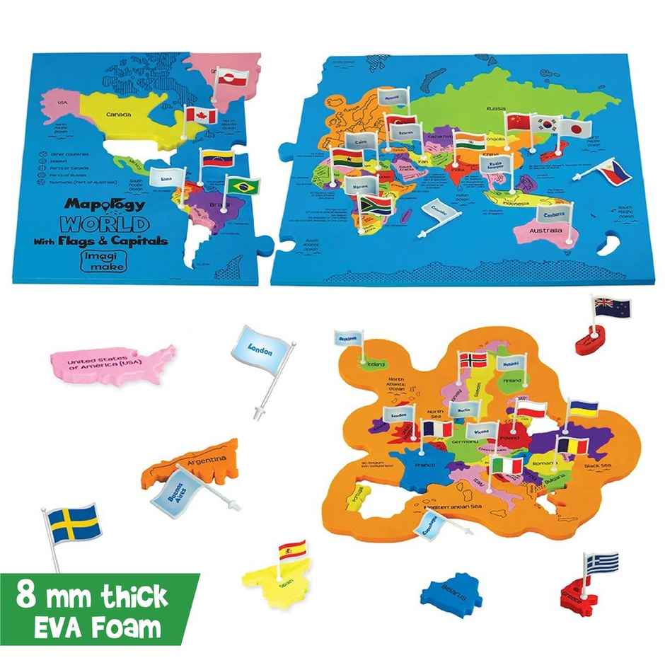 ImagimakeMapology World Flags & Capitals Puzzle | Geography Learning Toy | Flag Recognition Game