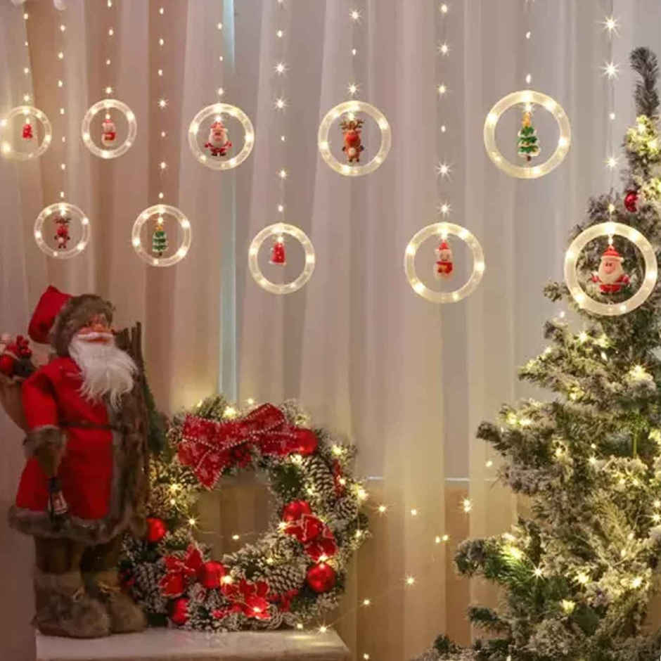 Quace Ring Santa Curtain Light