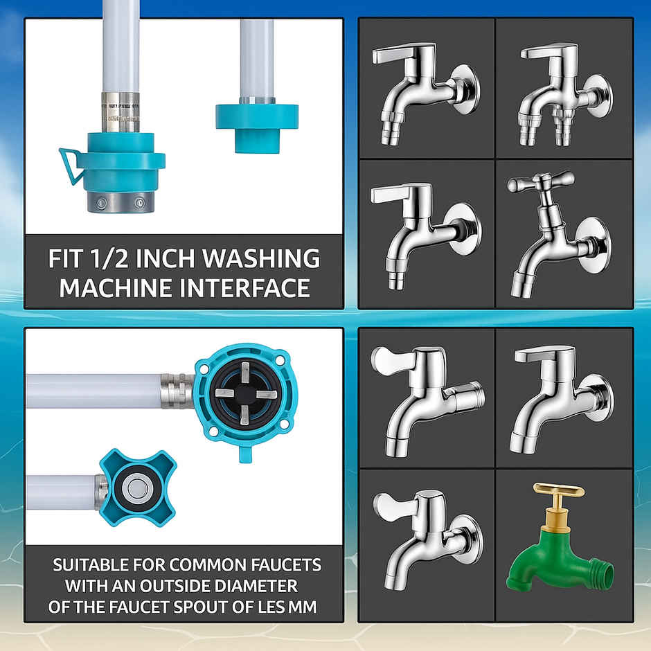 Daluci Washing Machine Inlet Hose Pipe, Hot & Cold Water, Anti-Kink, Universal Tap Connector - 3m