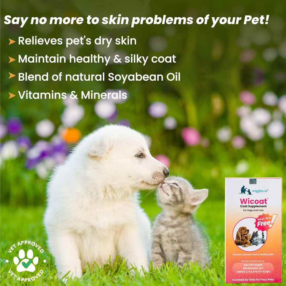 WIGGLES Wicoat Dog Skin Coat Supplement Syrup Cat, Multivitamins Itchy Dry Skin Care Treatment