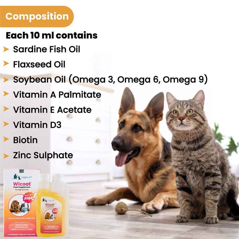 WIGGLES Wicoat Dog Skin Coat Supplement Syrup Cat, Multivitamins Itchy Dry Skin Care Treatment