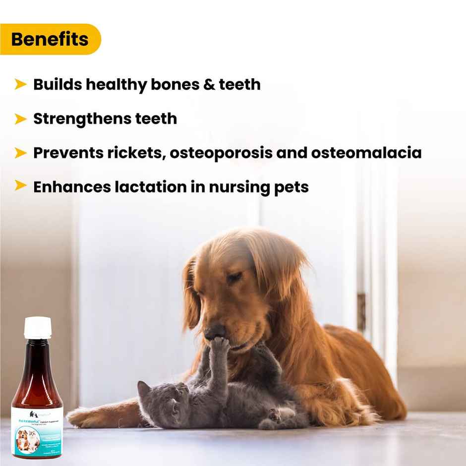 WIGGLES Pet PAWerful Calcium Phosphorus Syrup Supplement Dogs Cats, Essential Multivitamins Bone, Digestion, Skin Coat Care