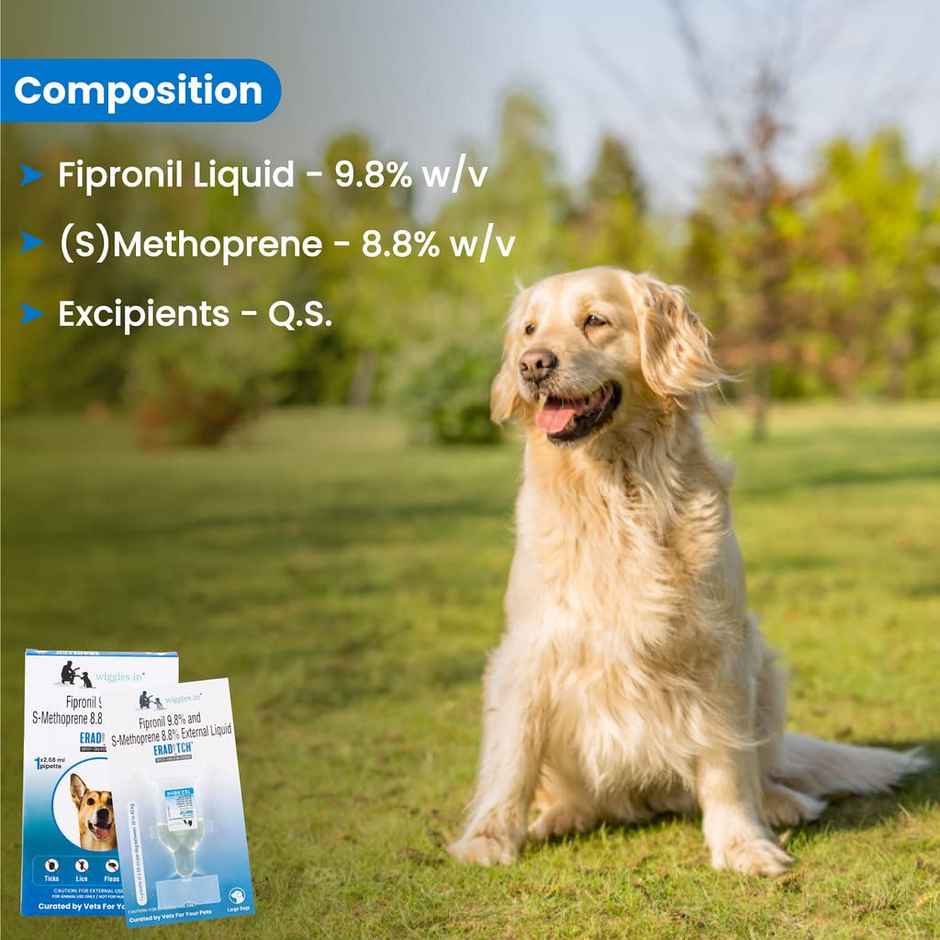 WIGGLES Eraditch Spot on for Dogs Fleas Ticks Remover Treatment Solution Drops, Large Dogs (20kg to 40kg)