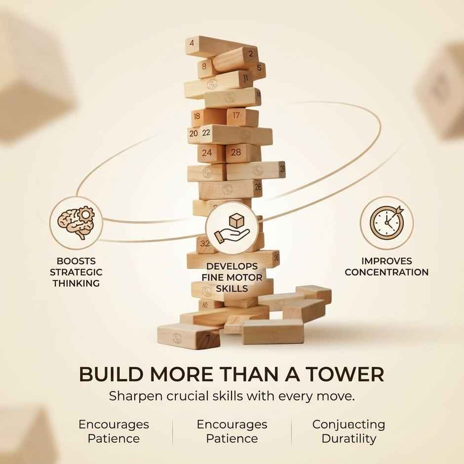 PW Curious Jr. Tumbling Tower | Strategic Block Stacking Game for Kids 6+ Years | Multicolor