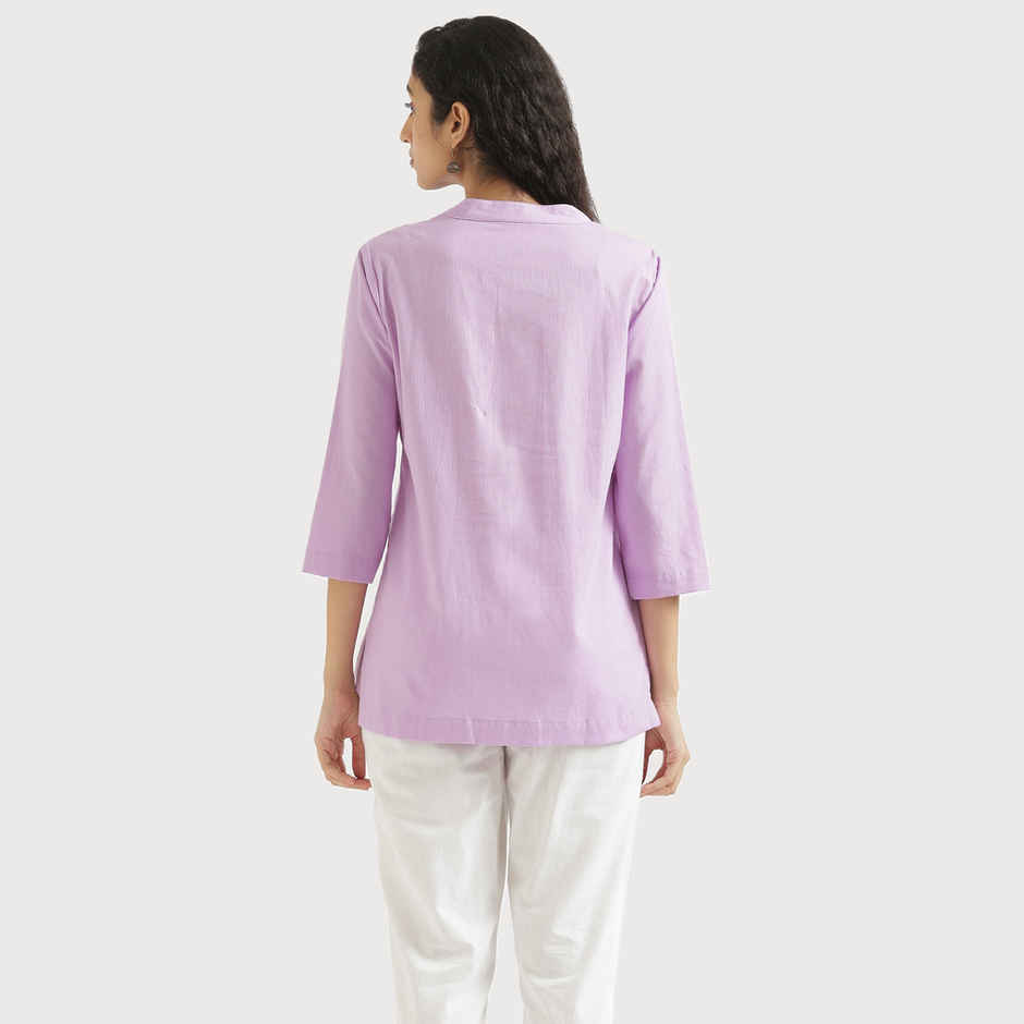 Saadaa Women's Short Airy Linen Kurta | Lilac - S