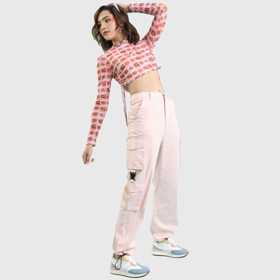 Tokyo Talkies Women's Mid-Rise Cargos Trouser | Pink - L