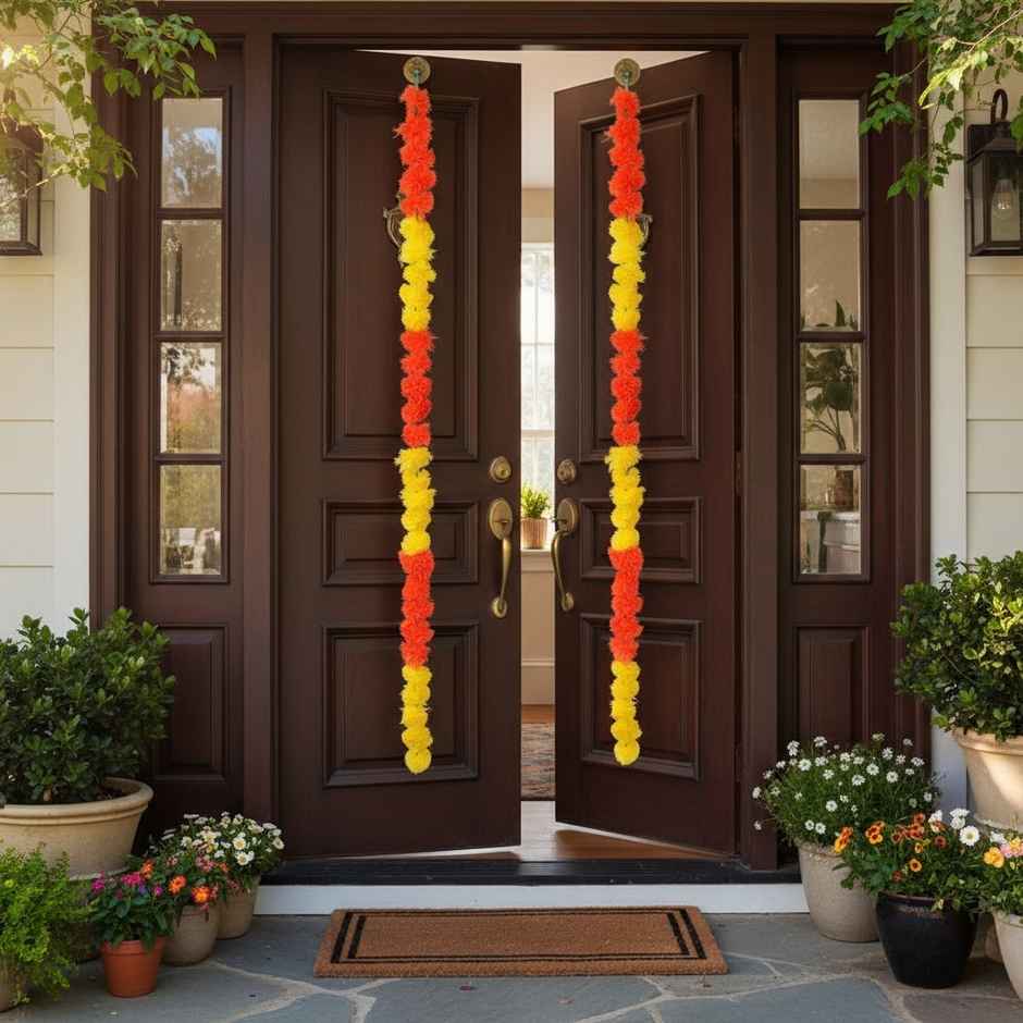 Flower String Bandhanwar | Marigold Paper Design | Yellow & Orange | 2 pcs | Mangal Bhawan