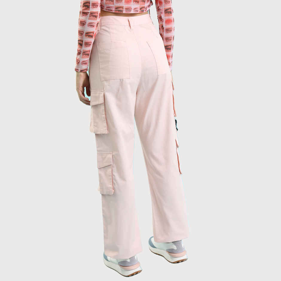Tokyo Talkies Women's Mid-Rise Cargos Trouser | Pink - L