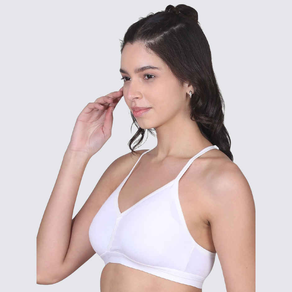 D'chica V-Neck Padded Bra With Removable Cups and Adjustable Straps | White - L