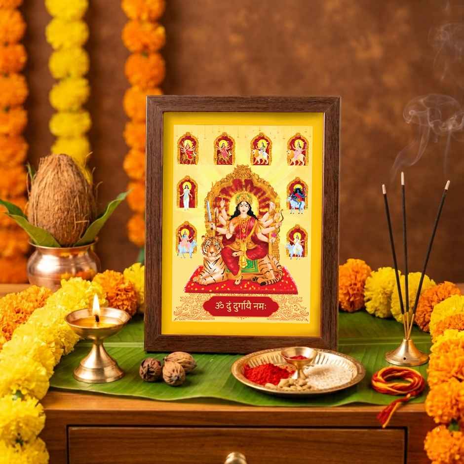 Navdurga Deity Photo Frame | 22 x 17 cm | Brown | ServDharm