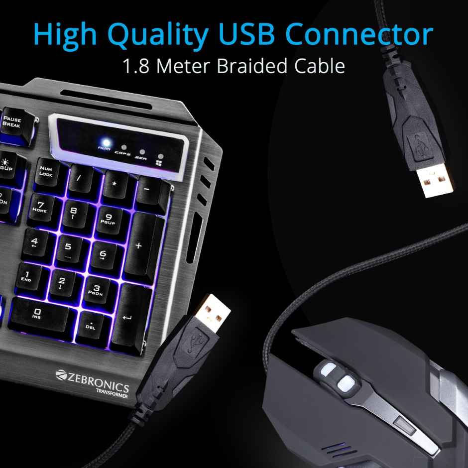 Zebronics Transformer Gaming Keyboard & Mouse Combo Mouse With 6 Buttons Led Lights 3200Dpi Black