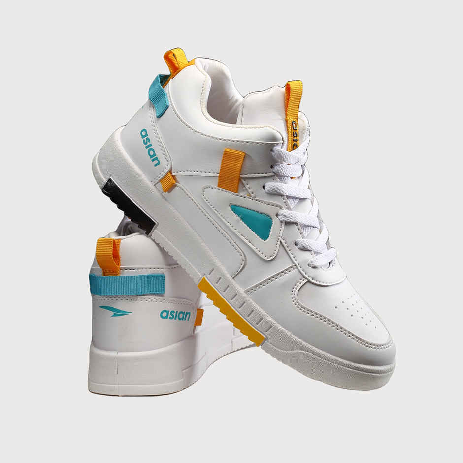 Asian Tarzan-11 Men High Top Sneakers White-Mustard (UK-8)