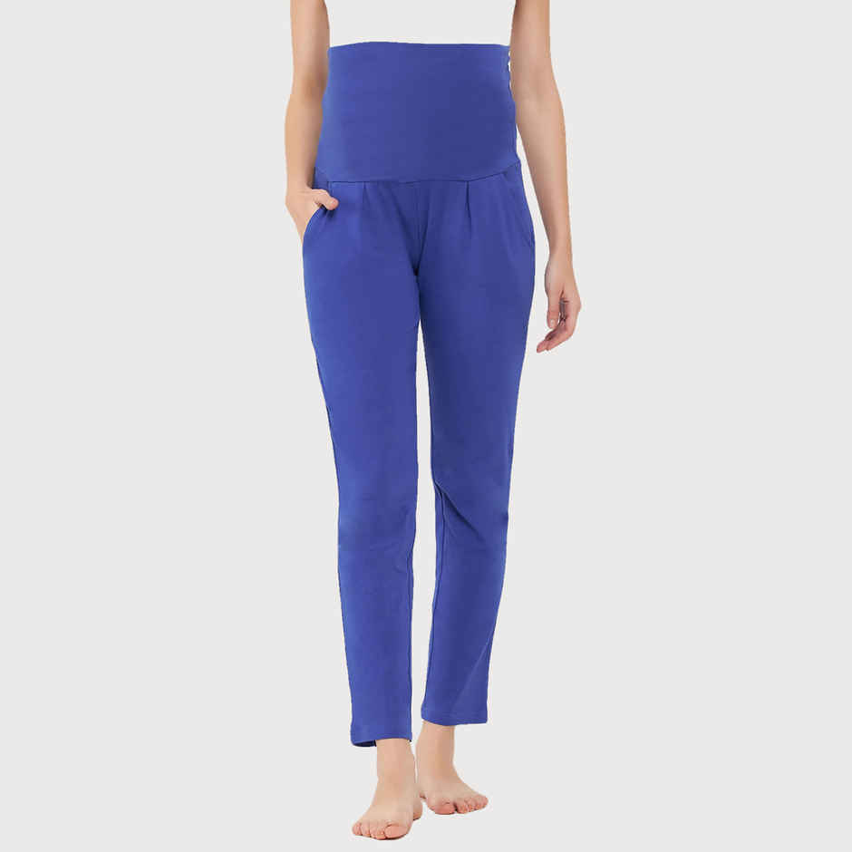 Clovia Chic Basic Maternity Leggings - Cotton | Blue | M