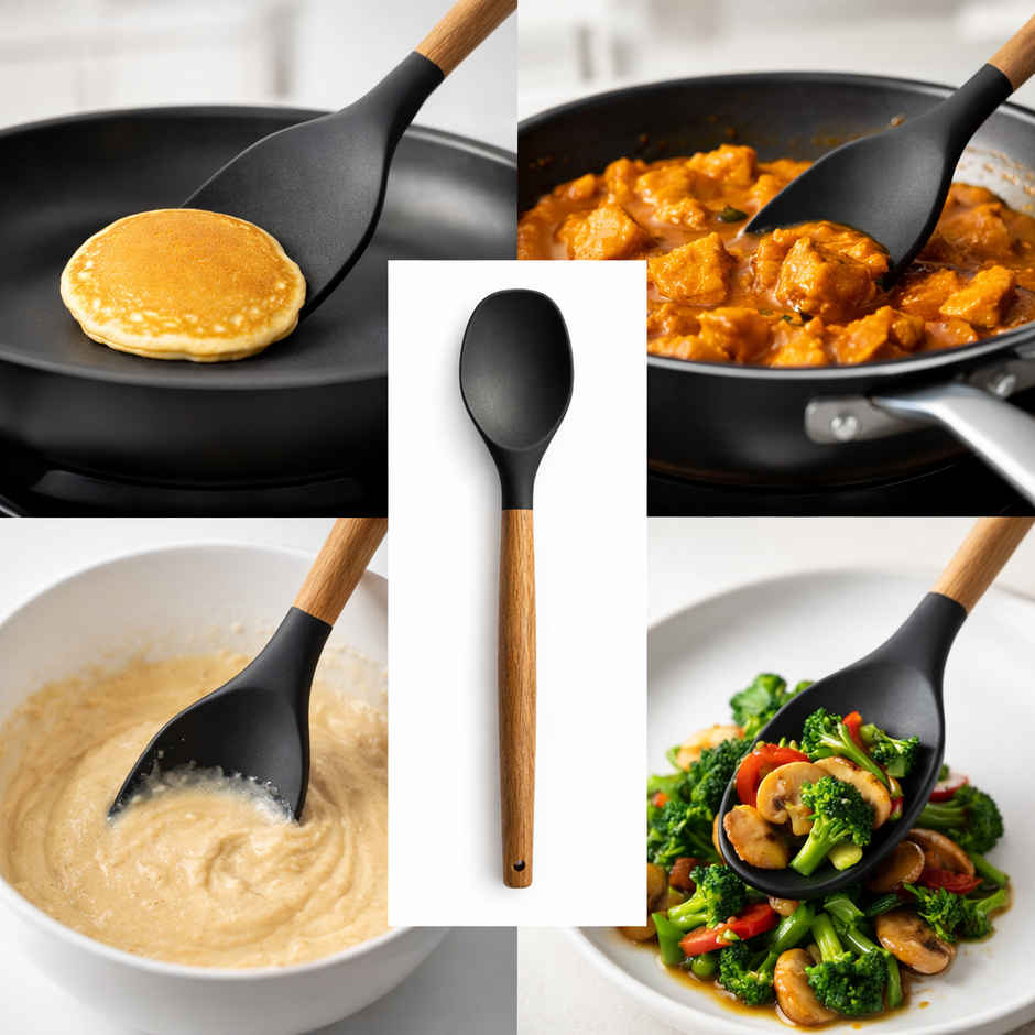 Daluci Silicone Spatula Set | Non Stick Heat Resistant Cooking Utensils | Wooden Handle