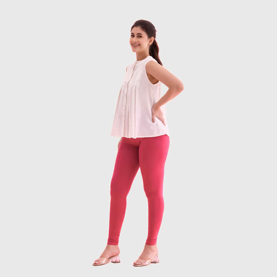Go Colors Women's Solid Mid Rise Ankle Length Leggings | Fuchsia - M