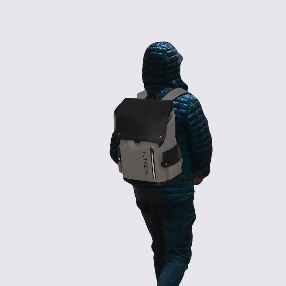 Fur Jaden Unisex Solid Vegan Leather 15 L Laptop Backpack | Black and Grey - 15.6 Inches