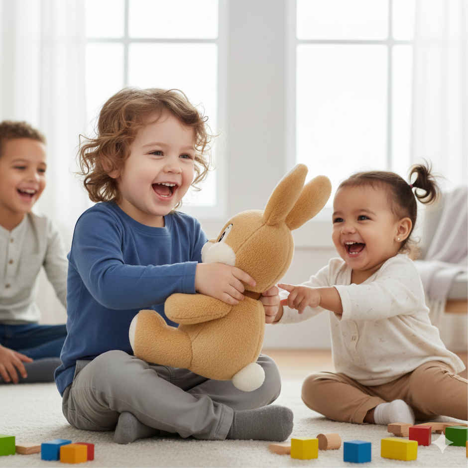 DearJoy Playful Bunny Rabbit with a Bow Soft Toy Brown 25 cm