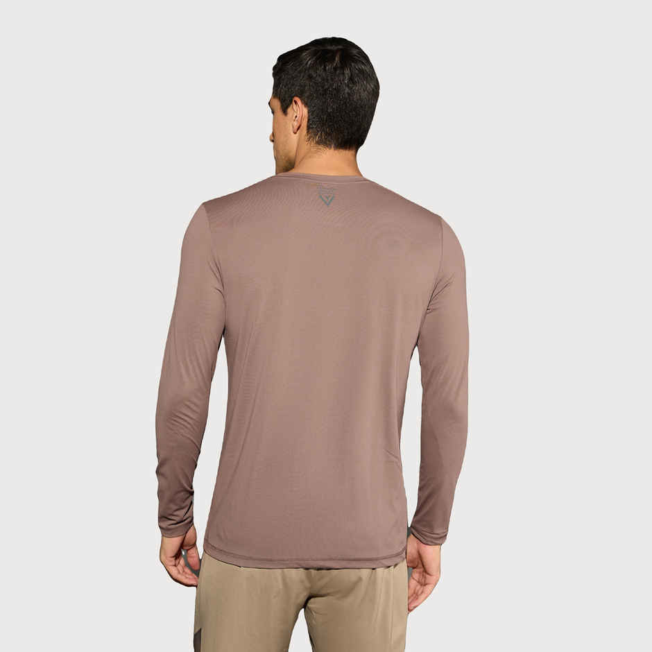 Technosport Men's Poly Solid Slim Fit Round Neck Full Sleeve Sports T-shirt | Deep Taupe - 2XL